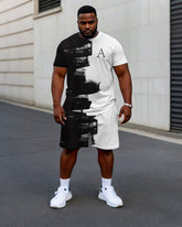 Men's Plus Size Street Fashion Brush Chest Letter Print Short Sleeve T-Shirt Shorts Suit